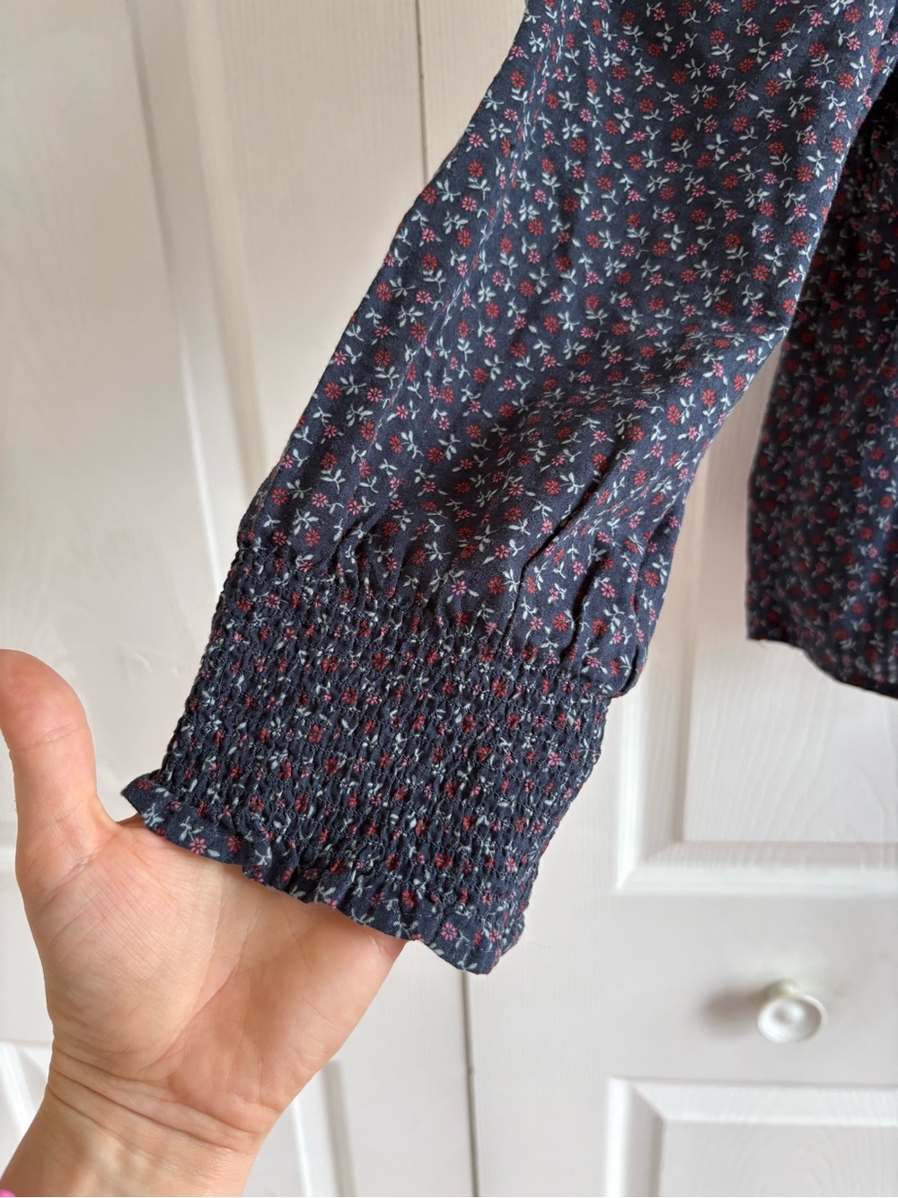 Madewell Tie-Back Peplum Top Daisies Deep Blue Ditsy Floral M Peasant Cottage - Picture 4 of 9